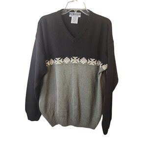 UNtied Size XL Mens Sweater Black Gray Fair Isle Top